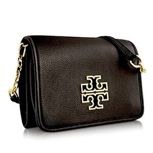 Tory Burch Britten Combo Crossbody Leather Black Bag Womens Black and Gold Purse